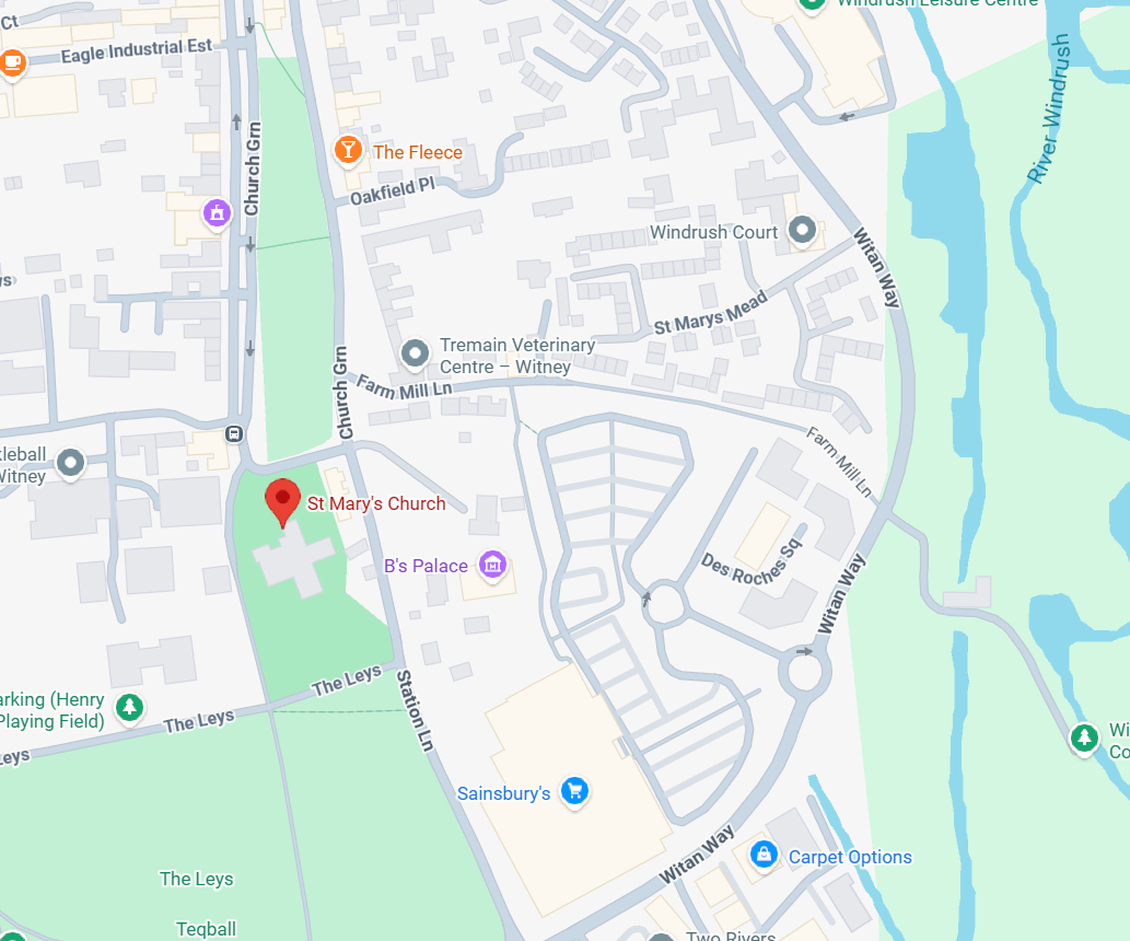 Map showing the location of St Mary's Church, Church Green, Witney