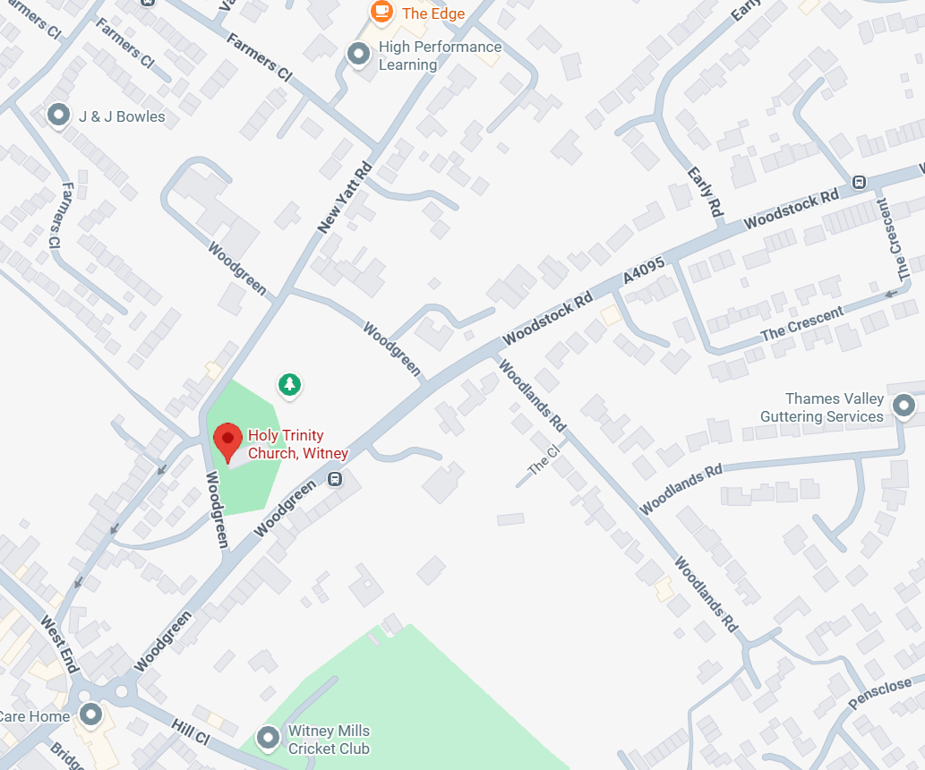 Map showing the location of Holy Trinity Church, Woodgreen, Witney