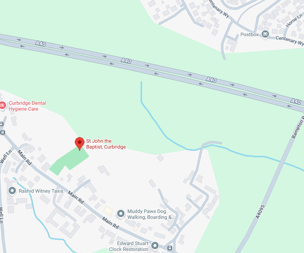 Map showing the location of St John the Baptist Church, Curbridge